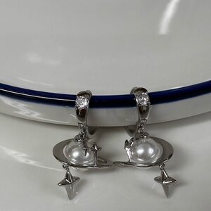 Silver Planet and Star Drop Earrings